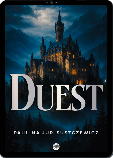 Czytnik e-book z okładką książki Duest - fantasy Pauliny Jur-Suszczewicz